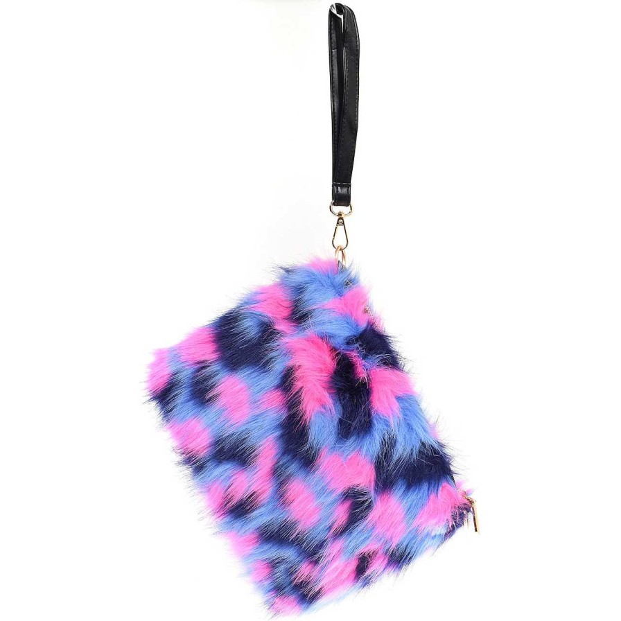 Bags Voila | Furry Clutch Multicolor Blue