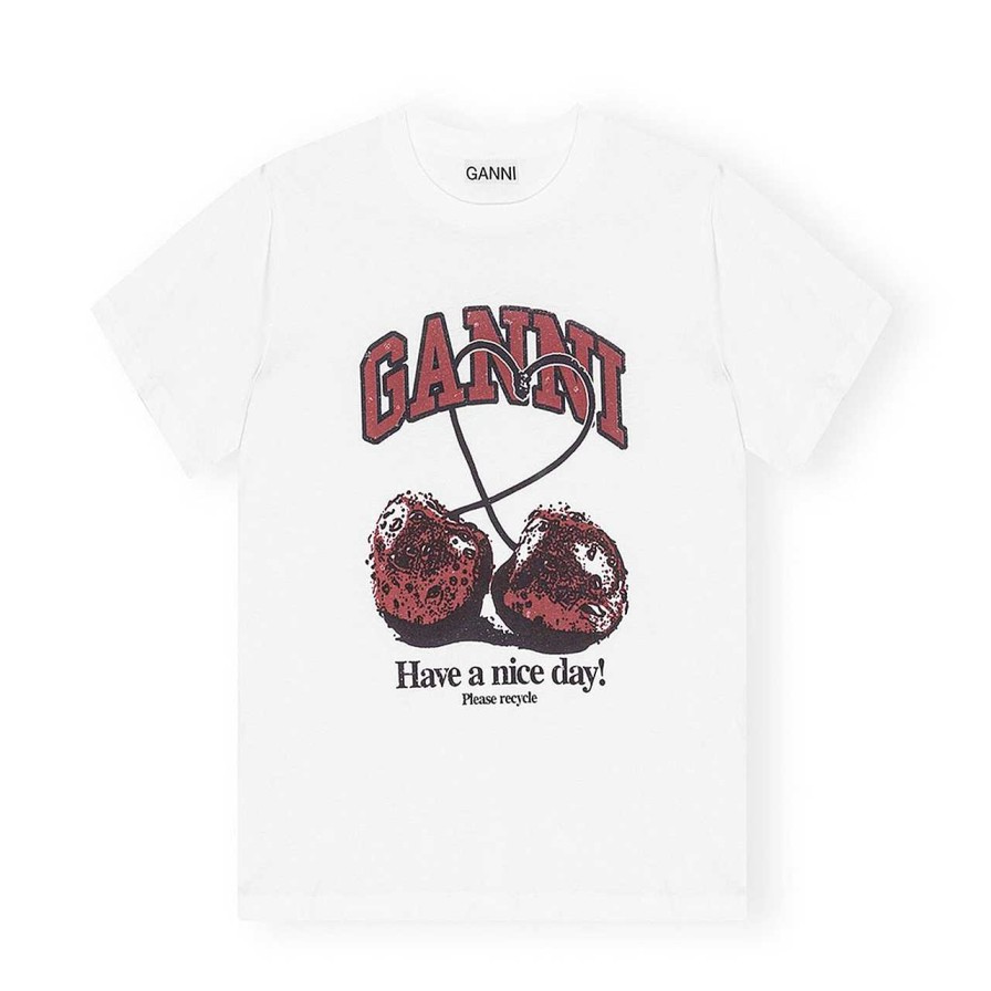 Clothing Ganni | Cherry Relaxed T-Shirt White