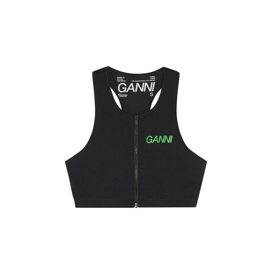 Clothing Ganni | Active Racerback Zipper Top Black