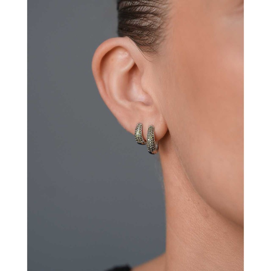 Accessories Philippa Studios | Dome Pave Hoops Medium Earrings Peridot Silver