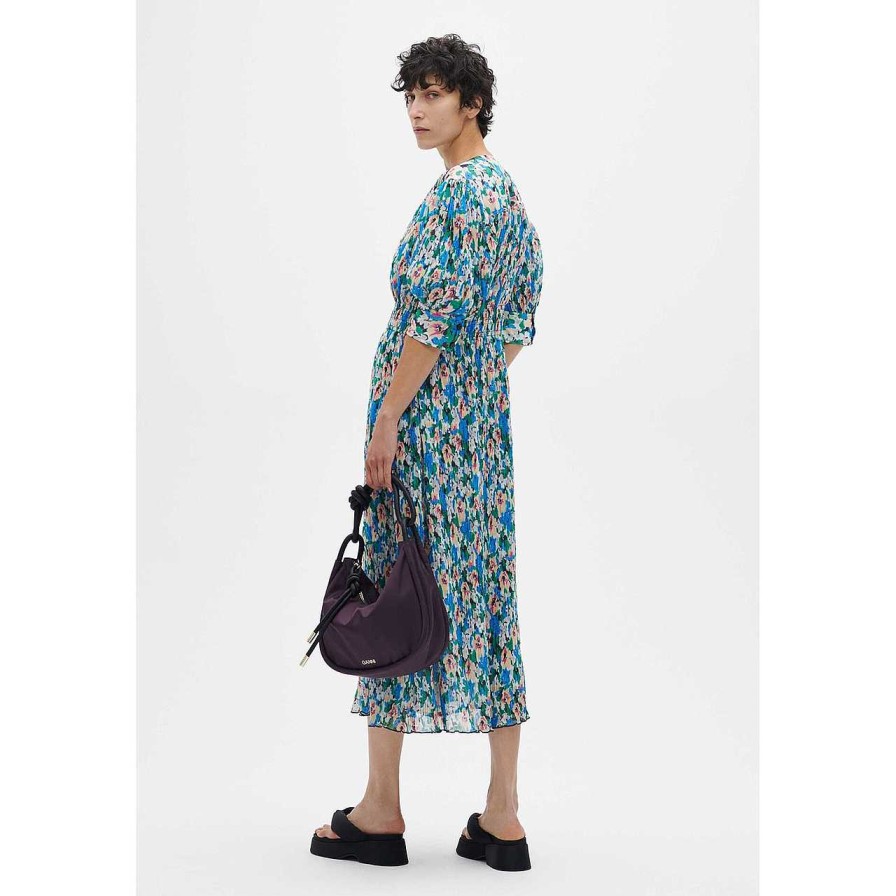 Clothing Ganni | Midi Dress Floral Azure Blue