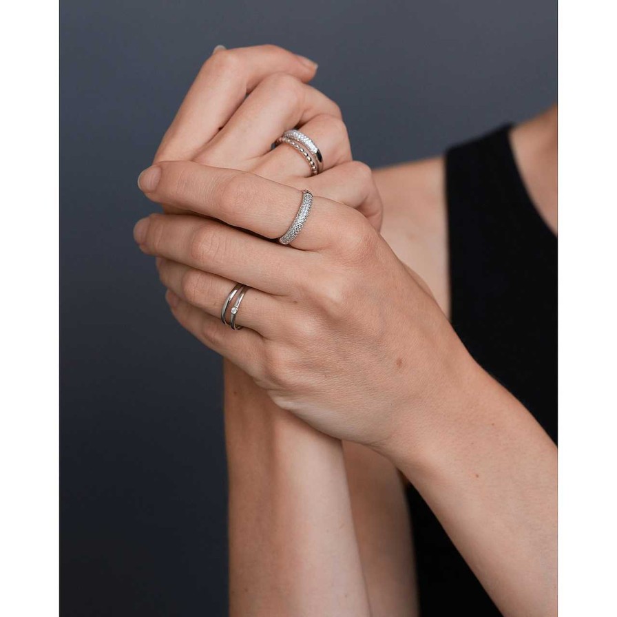 Accessories Philippa Studios | Dome Slim Pave Ring White Silver