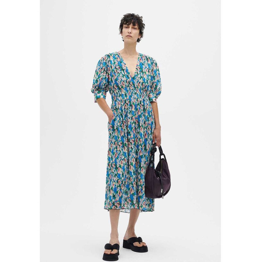 Clothing Ganni | Midi Dress Floral Azure Blue