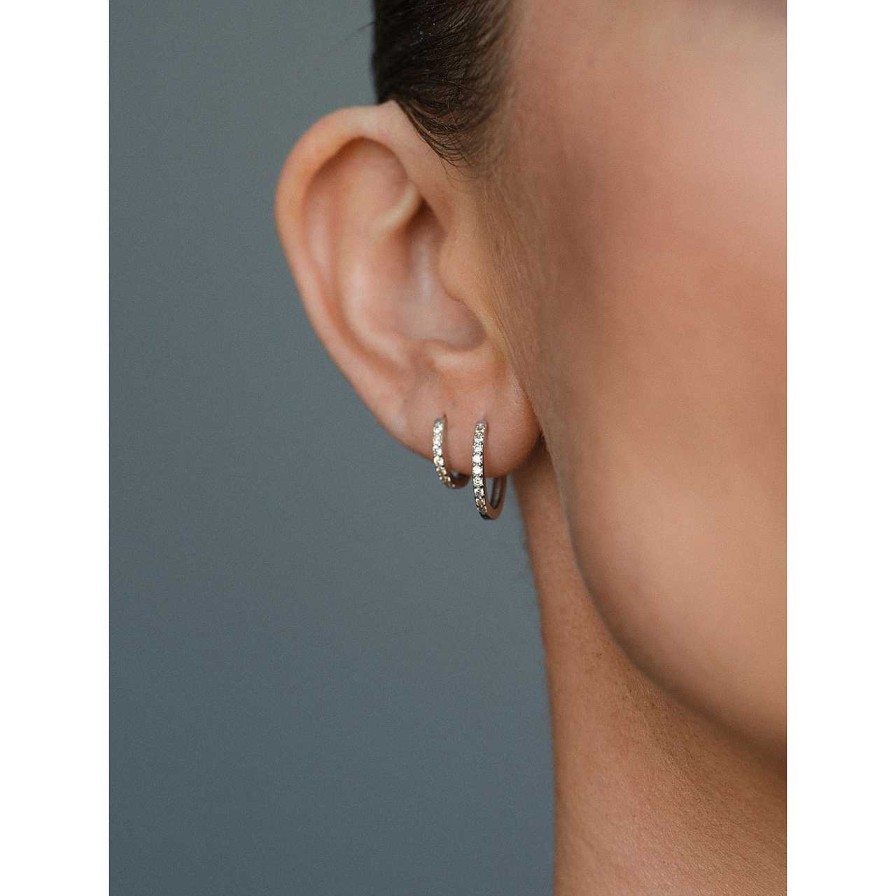 Accessories Philippa Studios | Pave Hoops Medium Earrings Champagne Silver