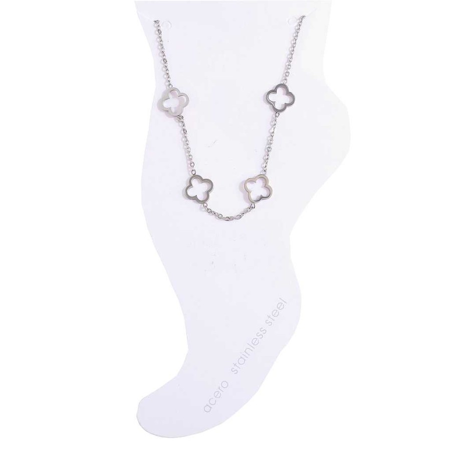 Accessories La Garçonne Bijoux | Flower Anklet Stainless Steel Silver