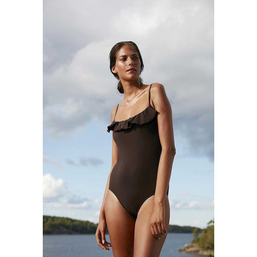 Clothing Paula | Vineyard Frill Swimdress Chocolate