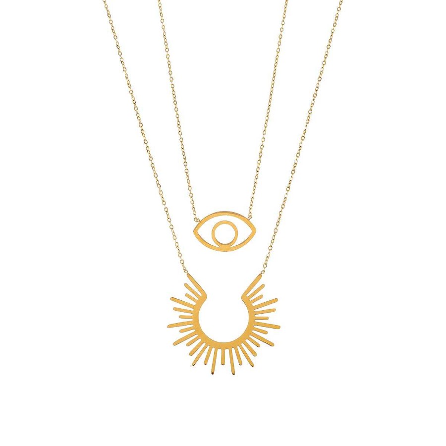 Accessories La Garçonne Bijoux | Sun Necklace Stainless Steel Gold