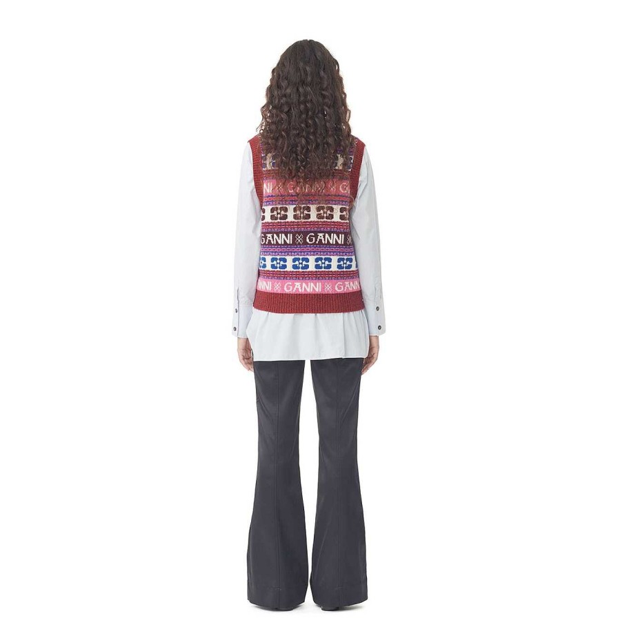 Clothing Ganni | Knitted Vest Logo Mix Multicolour