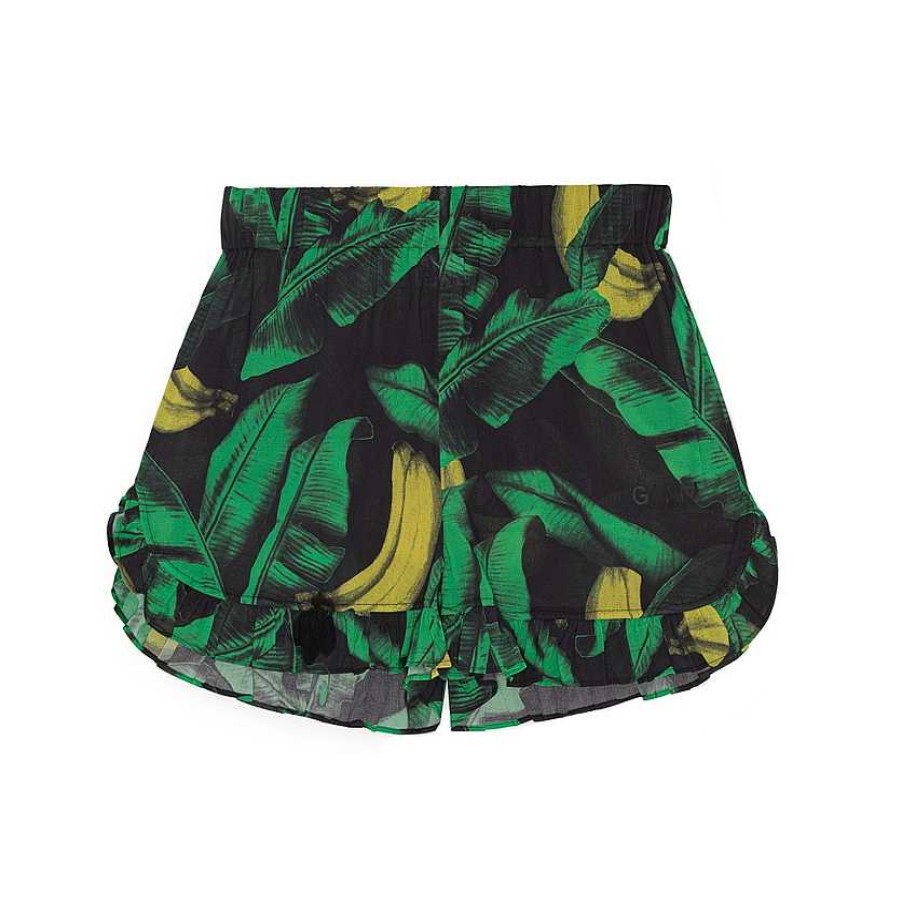 Clothing Ganni | Light Cotton Ruffle Shorts Banana Tree Black