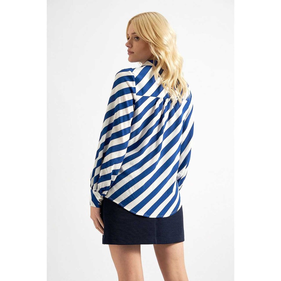 Clothing Louche | Byron Diagonal Lines Blouse Blue