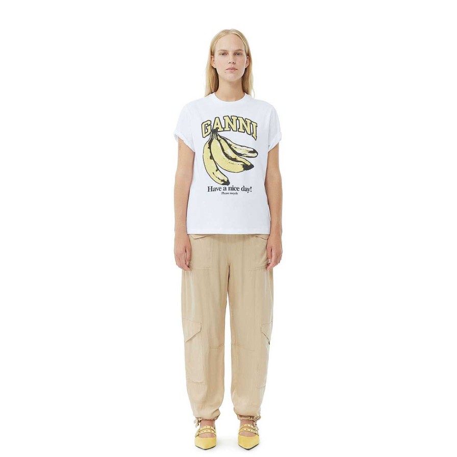 Clothing Ganni | Banana Relaxed T-Shirt White