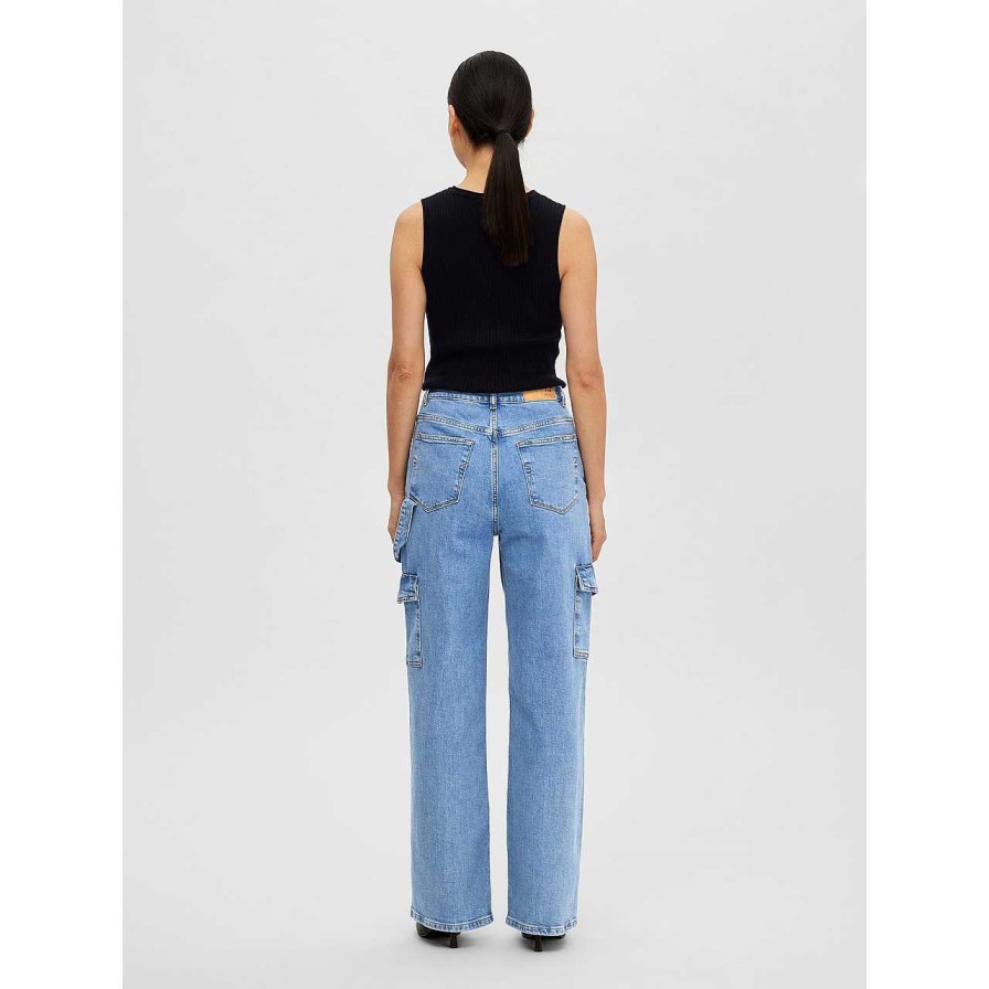 Clothing Selected Femme | Betty Cargo Jeans Light Blue Denim