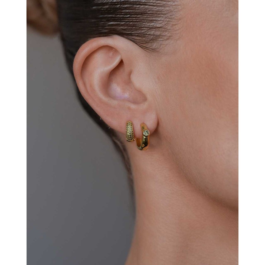 Accessories Philippa Studios | Dome Pave Hoops Small Earrings Peridot Gold Plated