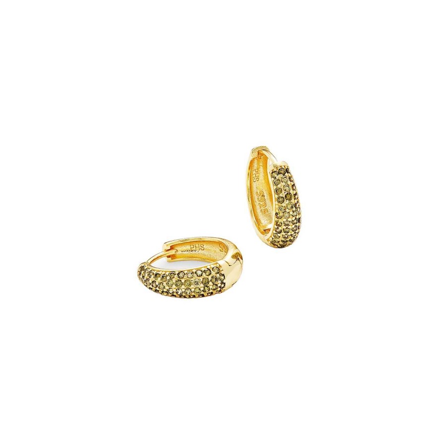 Accessories Philippa Studios | Dome Pave Hoops Small Earrings Peridot Gold Plated