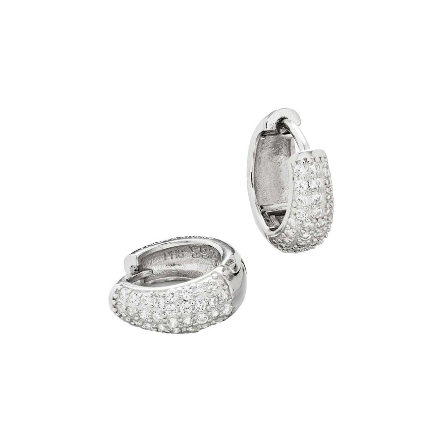 Accessories Philippa Studios | Dome Pave Hoops Medium Earrings White Silver