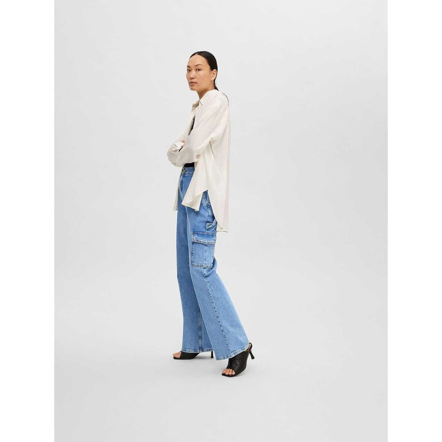 Clothing Selected Femme | Betty Cargo Jeans Light Blue Denim