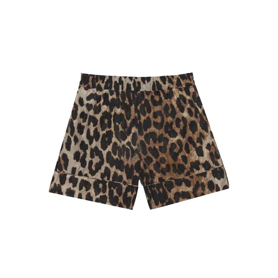 Clothing Ganni | Sheer Voile Shorts Maxi Leopard