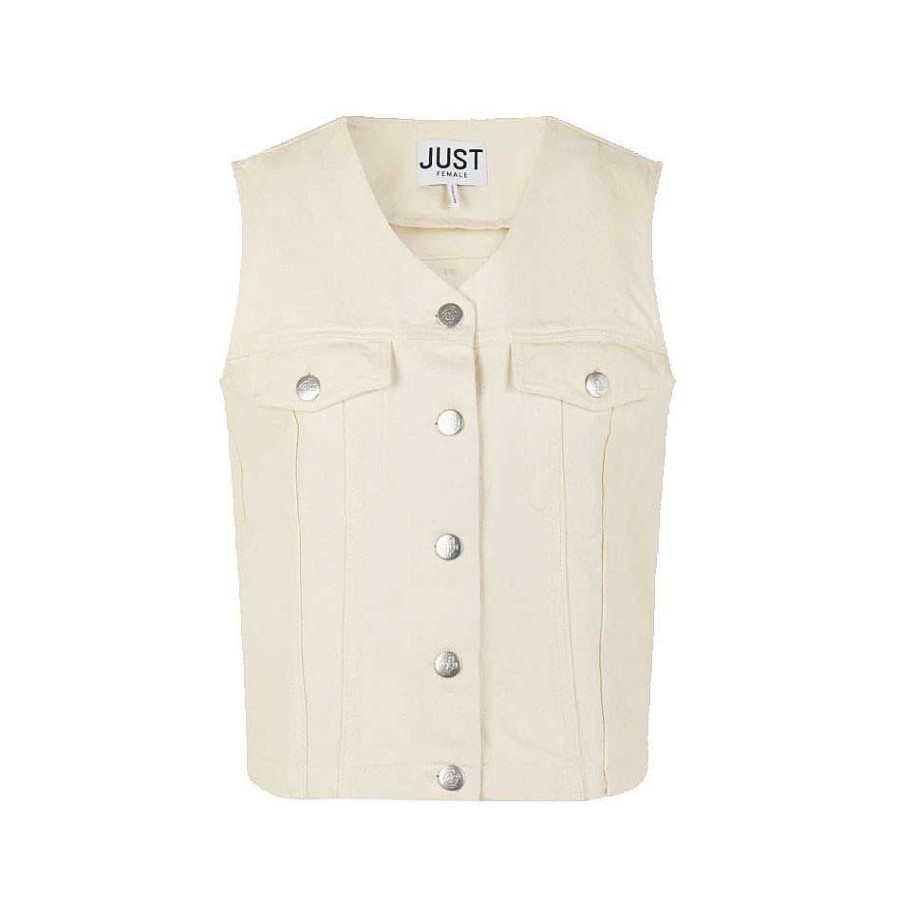 Clothing Just Female | Bright Denim Vest Off White