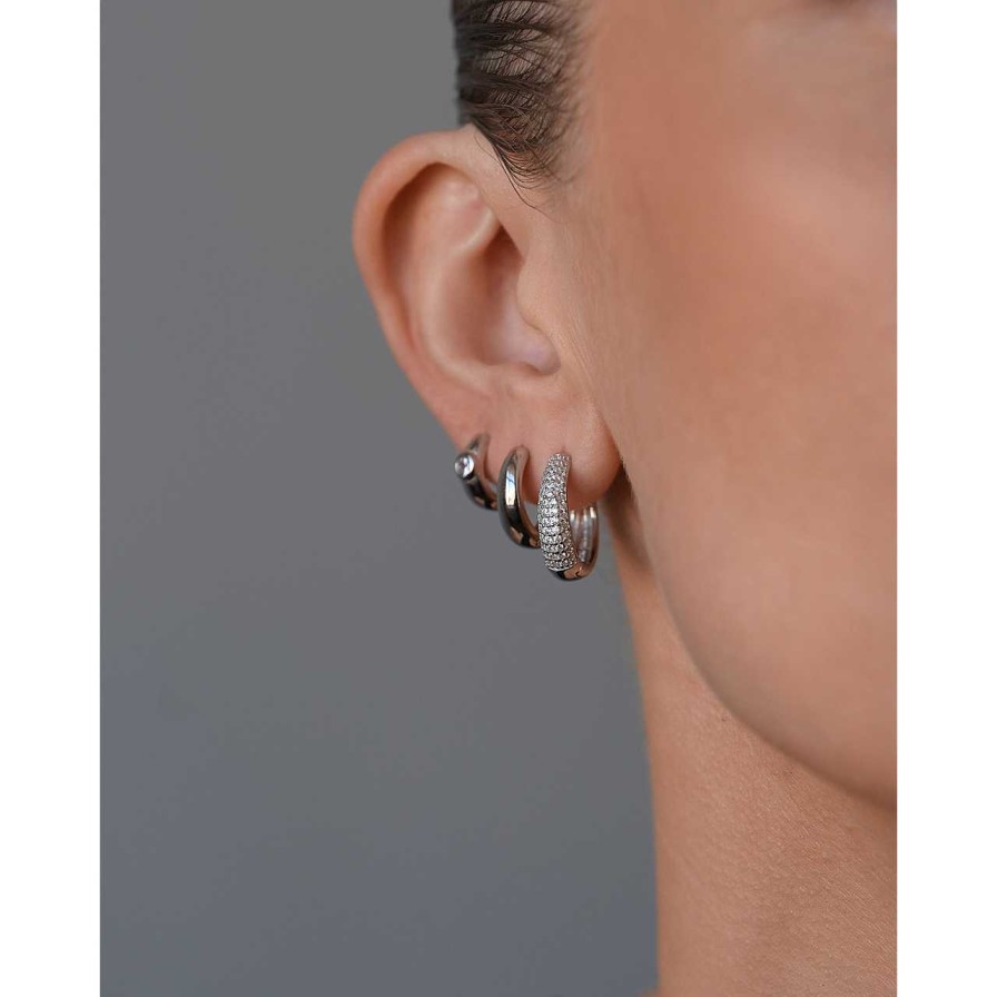 Accessories Philippa Studios | Dome Pave Hoops Large Earrings White Silver