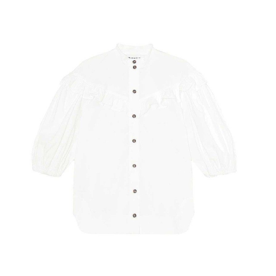 Clothing Ganni | Frill Blouse Bright White