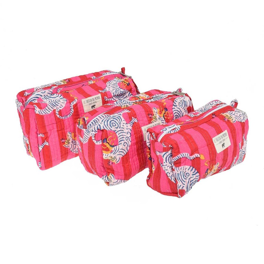 Bags Le Trésor Du Monde | Tiger Small Toiletry Bag Pink Stripes