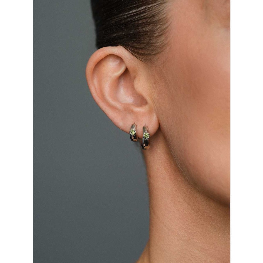 Accessories Philippa Studios | Dome Hoops Peridot Medium Earrings Silver