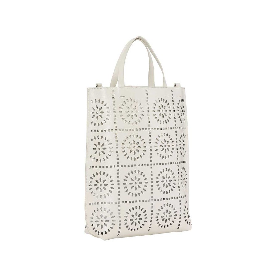 Bags Ganni | Banner Medium Tote Bag Perforated Egret