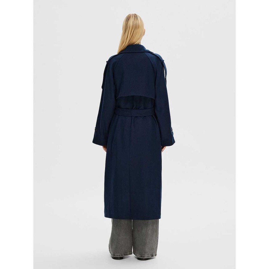 Clothing Selected Femme | Nala Wool Coat Trench Coat Dark Sapphire