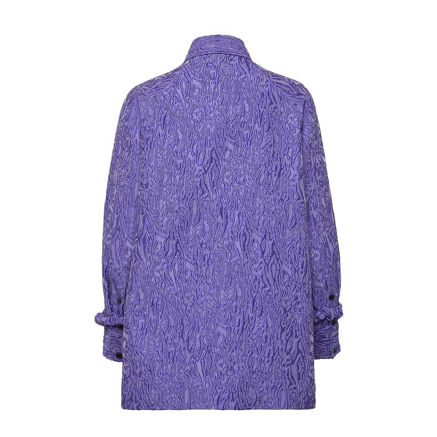 Clothing Ganni | Oversize Jacquard Blouse Blue Iris