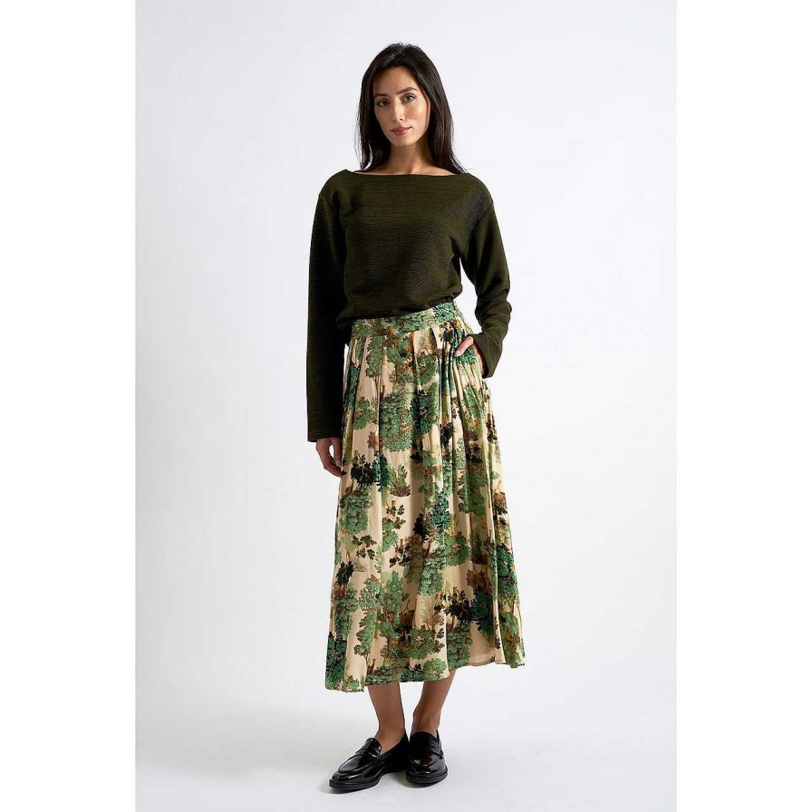 Clothing Louche | Lizea Forest Scape Jupe Green