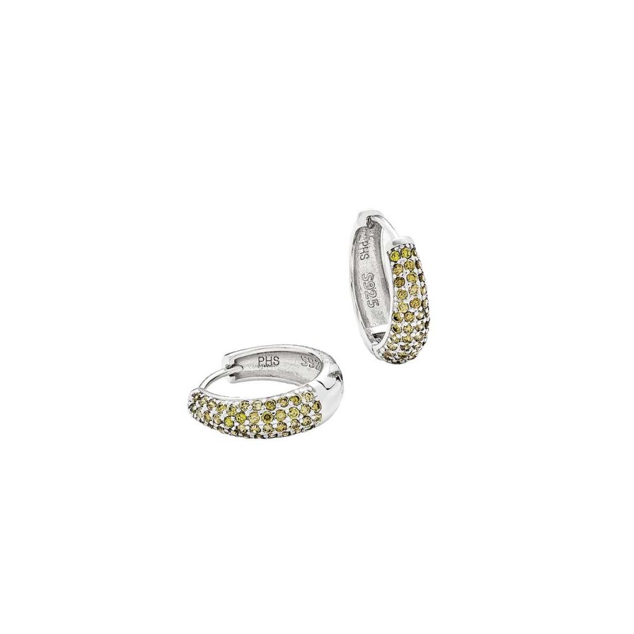 Accessories Philippa Studios | Dome Pave Hoops Small Earrings Peridot Silver