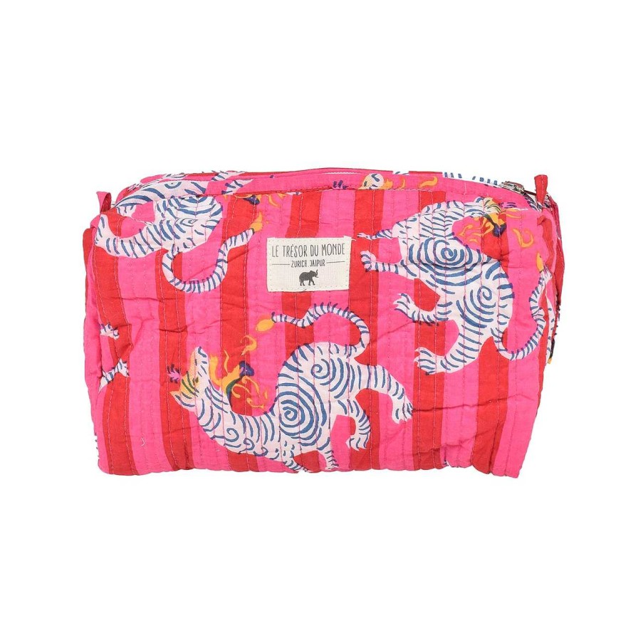 Bags Le Trésor Du Monde | Tiger Large Toiletry Bag Pink Stripes