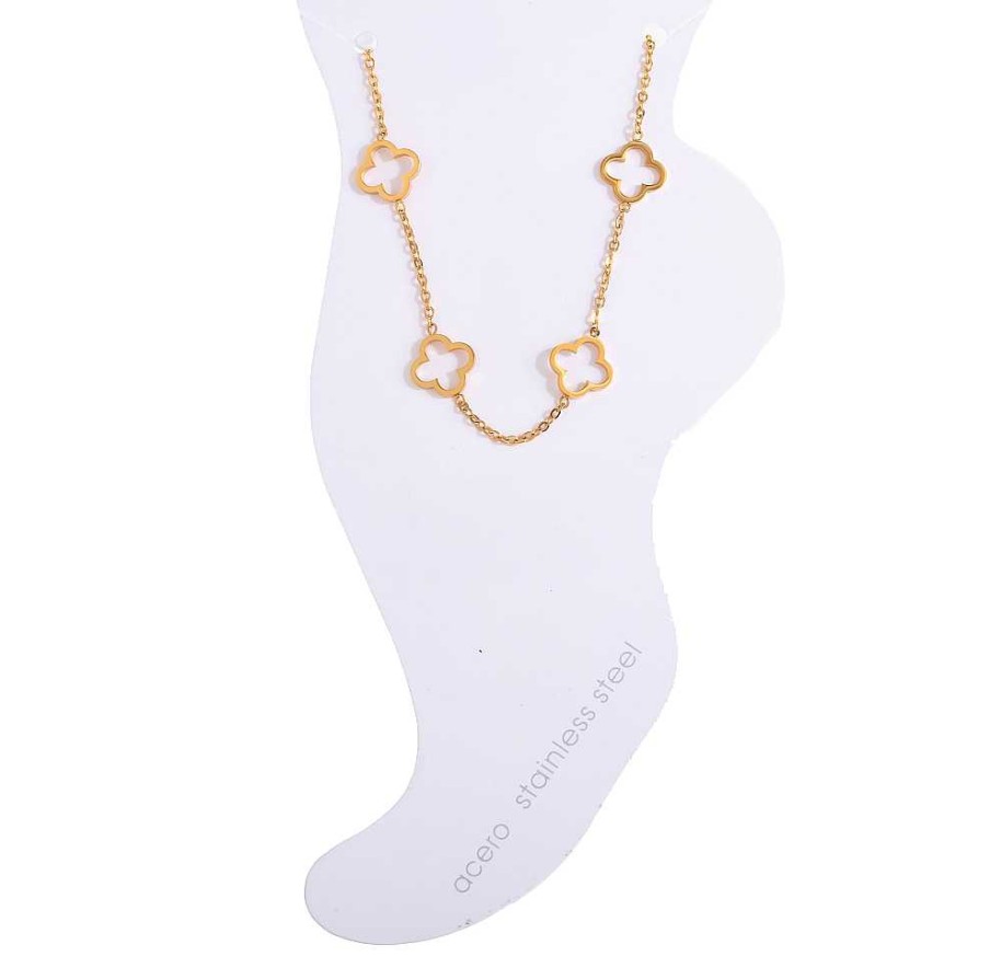 Accessories La Garçonne Bijoux | Flower Anklet Stainless Steel Gold