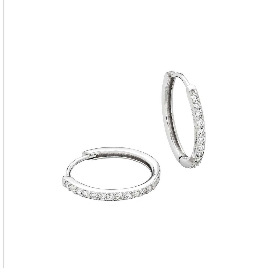 Accessories Philippa Studios | Pave Hoops Large Earrings White Silver