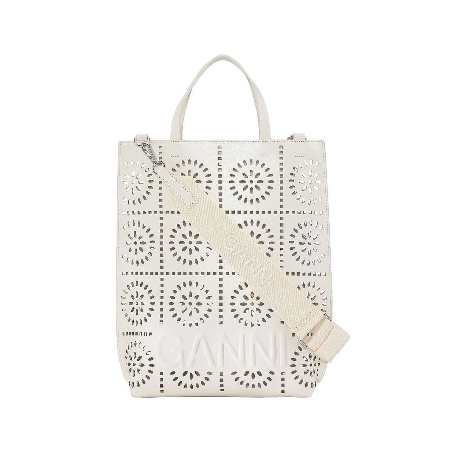 Bags Ganni | Banner Medium Tote Bag Perforated Egret