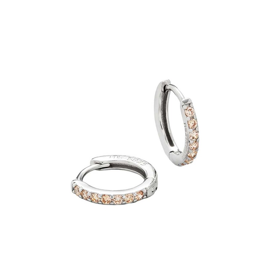 Accessories Philippa Studios | Pave Hoops Medium Earrings Champagne Silver