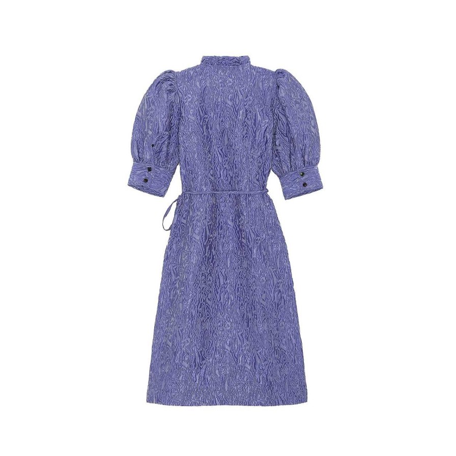 Clothing Ganni | 3D Jacquard Wrap Dress Blue Iris