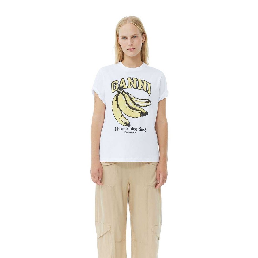 Clothing Ganni | Banana Relaxed T-Shirt White