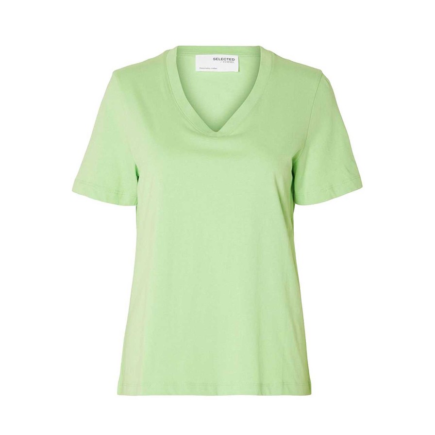 Clothing Selected Femme | Essential V-Neck T-Shirt Pistachio Green