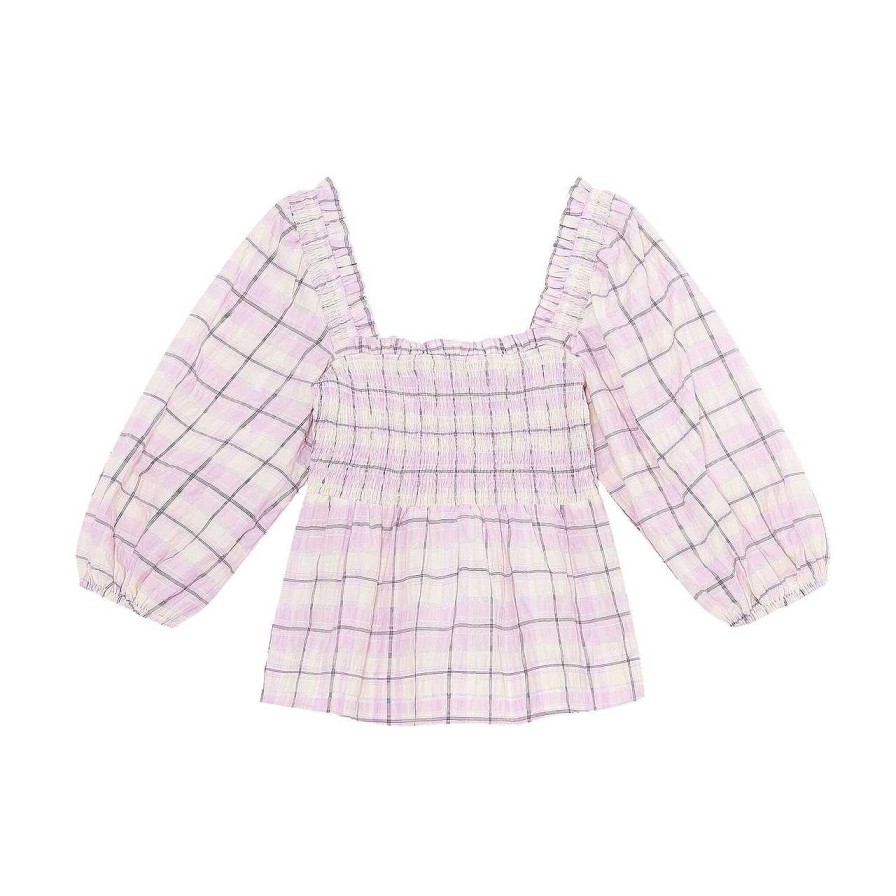 Clothing Ganni | Seersucker Blouse Orchid Bloom