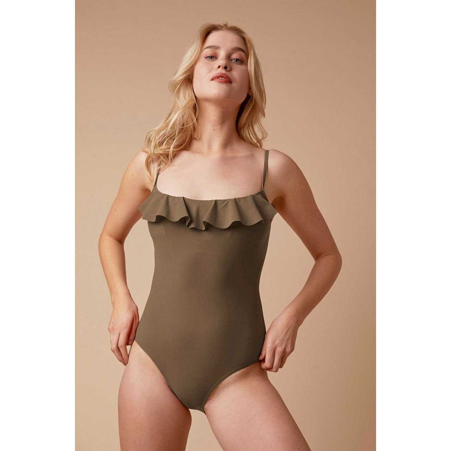 Clothing Paula | Vineyard Frill Swim Dress Olive