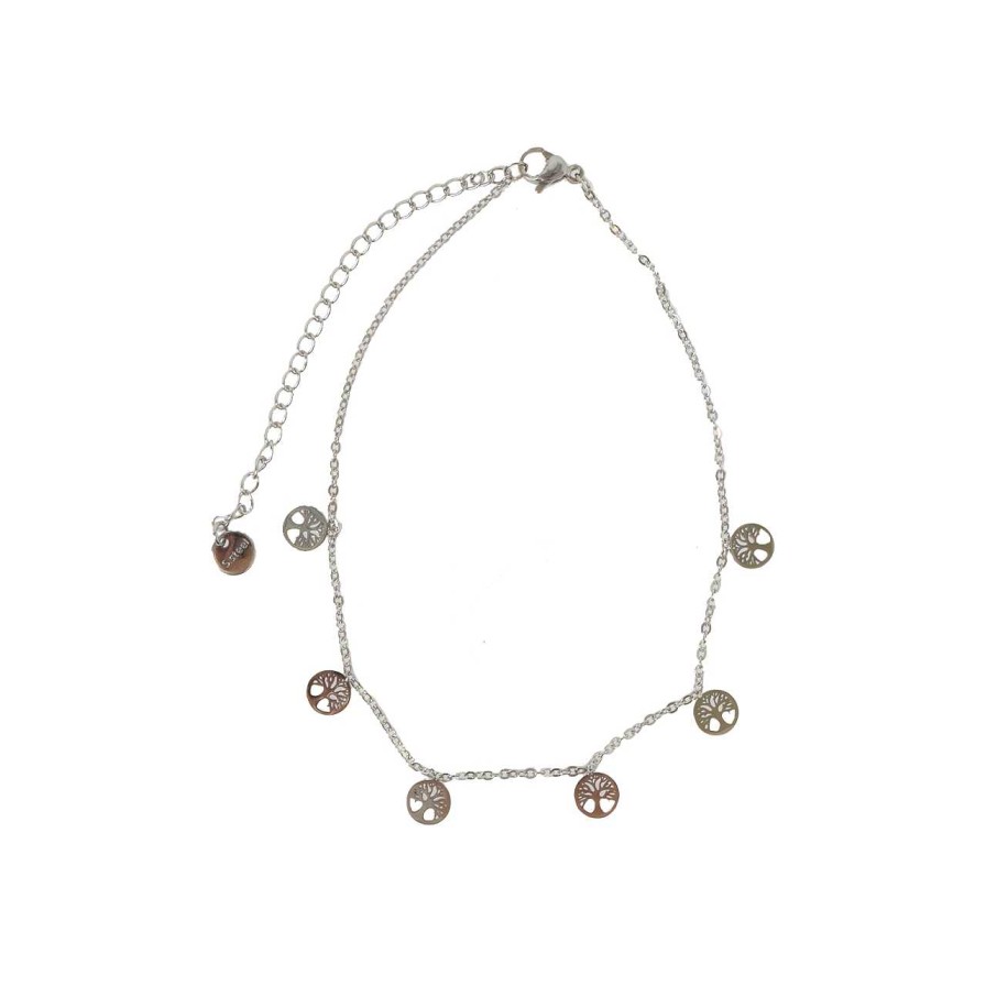 Accessories La Garçonne Bijoux | Tree Of Life Anklet Stainless Steel Silver