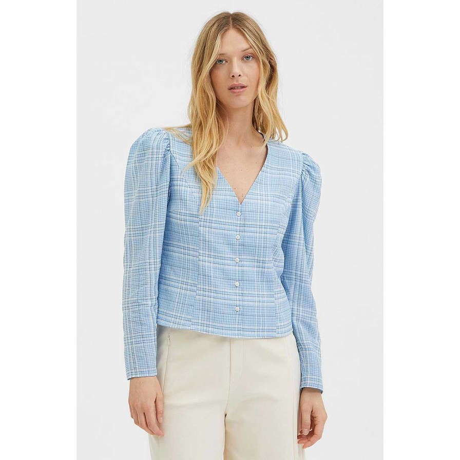 Clothing Selected Femme | Brianna Blouse Blue Bell Check