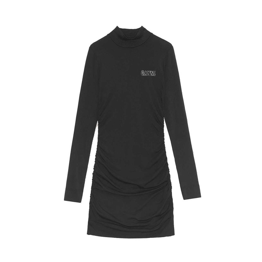 Clothing Ganni | Softwear Turtleneck Mini Dress Black