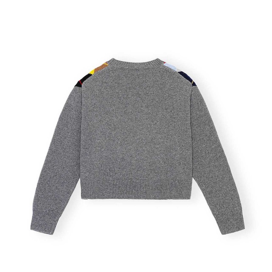 Clothing Ganni | Harlequin Wool Mix Sweater Frost Gray