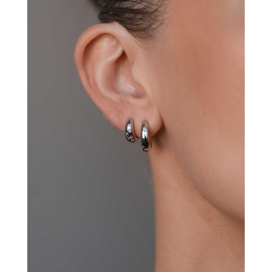 Accessories Philippa Studios | Dome Trio Hoops Small Earrings White Silver