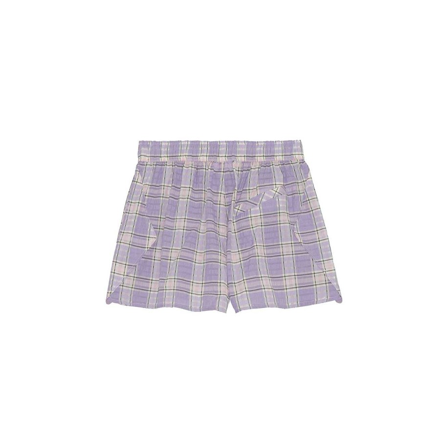 Clothing Ganni | Seersucker Shorts Check Persian Violet