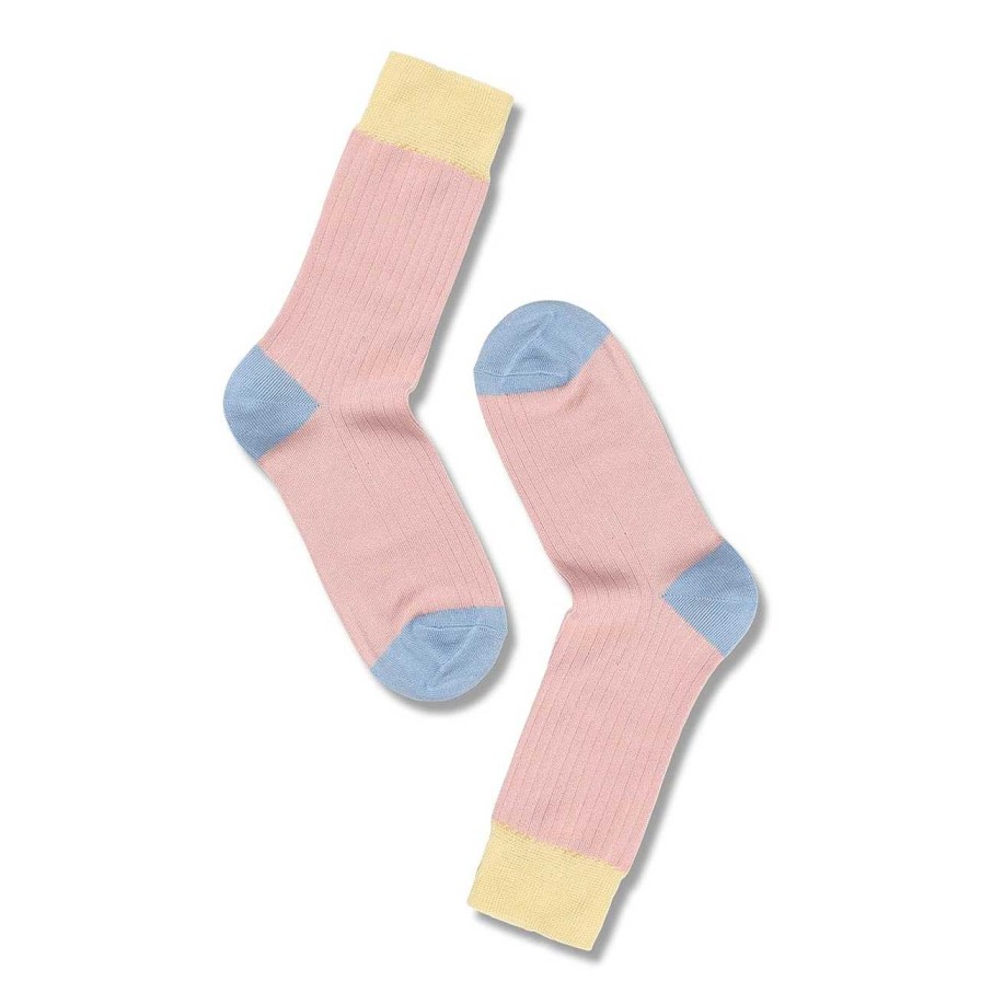 Accessories Note | Women Socks Pink Yellow Light Blue