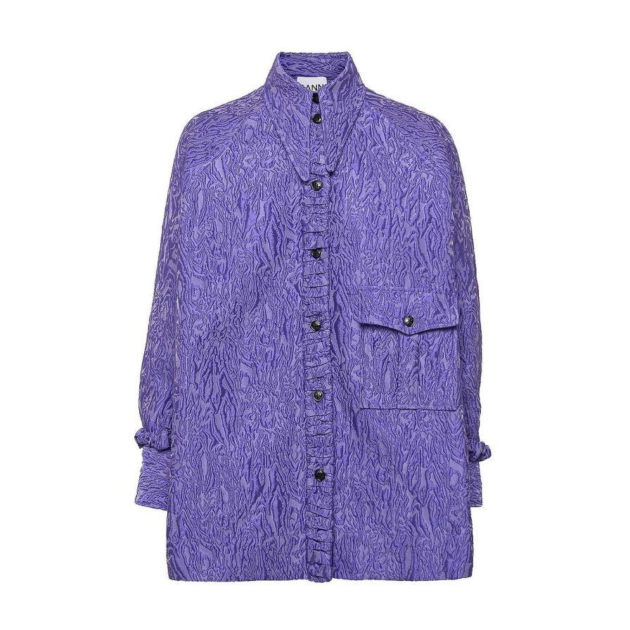 Clothing Ganni | Oversize Jacquard Blouse Blue Iris