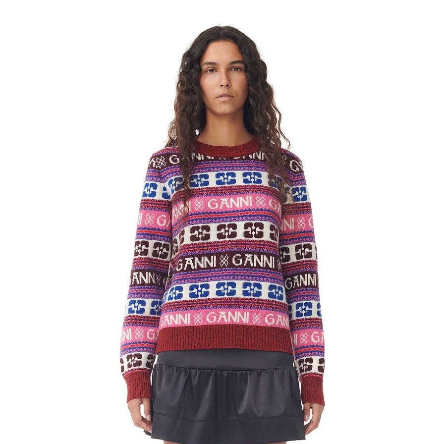 Clothing Ganni | Logo Wool Pullover Multicolour